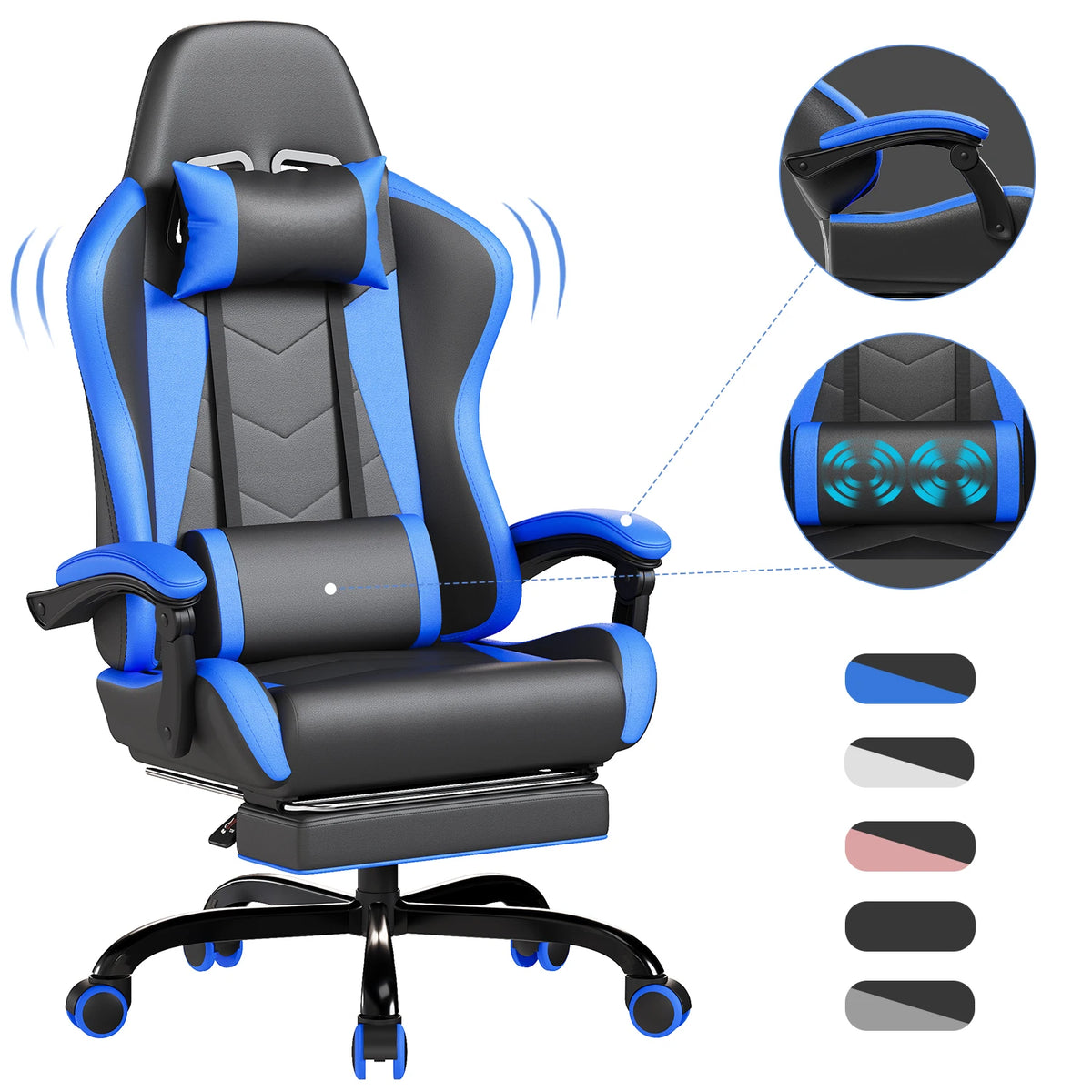 HOMALL Ergonomic Gaming Chair Faux Leather Office Chair with Footrest, Massage Lumbar Support, Adjustable Swivel Desk Chair for Gaming & Work