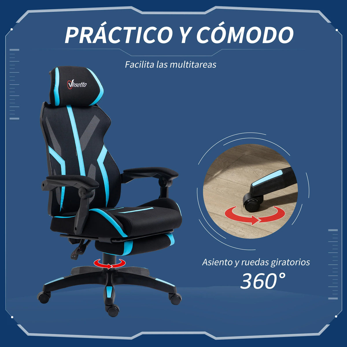 Vinsetto Ergonomic Gaming Chair with Retractable Footrest, Height Adjustable Reclining Office Chair with Lumbar Support