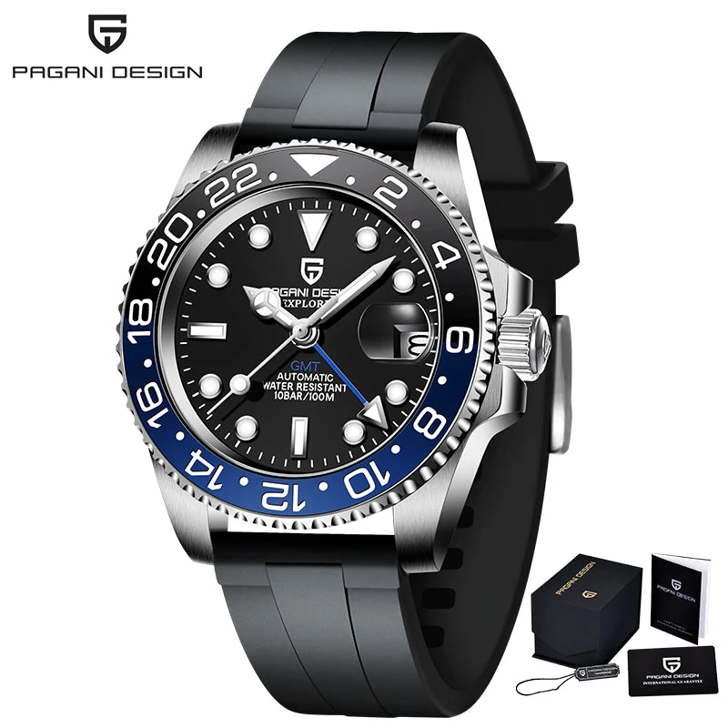 PAGANI DESIGN Men Automatic Watches Sapphire Glass 40mm Ceramic GMT Mechanical Wristwatch Top Brand Sports Waterproof Men Watch