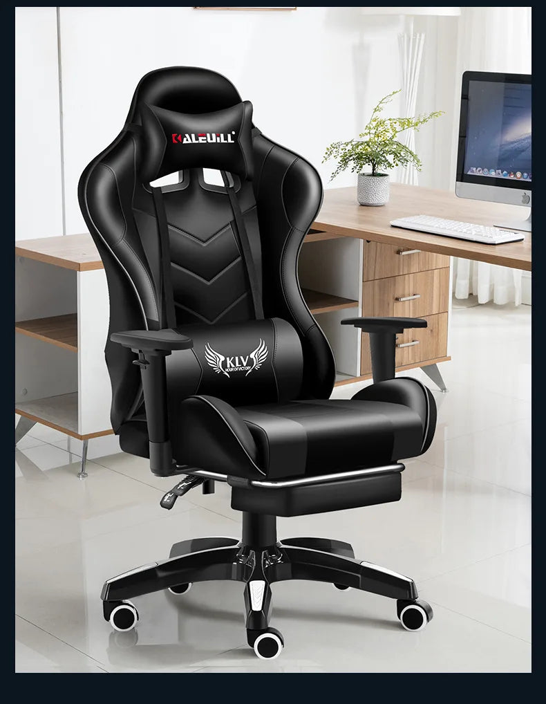 XMSJ Ergonomic Gaming Chair with Lumbar Support, High Back Leather Gaming Chair, Adjustable Armrest Reclining Office Chair for PC Gamer Desk
