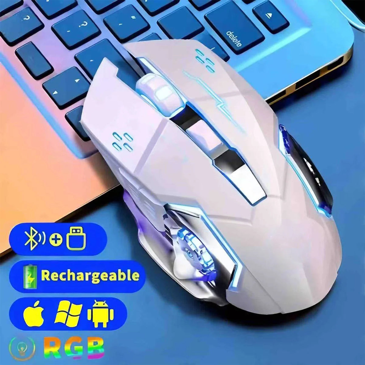 Bluetooth herní myš k počítači, dobíjecí bezdrátová myš USB, mechanická e-sportovní podsvícená myš PC Gamer pro počítač