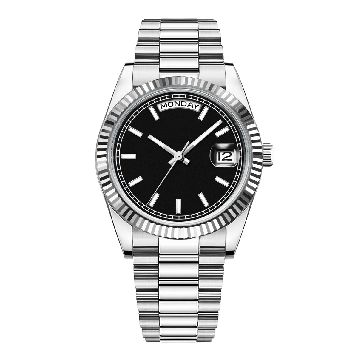 CORGEUT NH36 Mechanical Men's Watch Date of the Week Show President Chain Strap Steel Case Watch Threaded Arc Bezel waterp