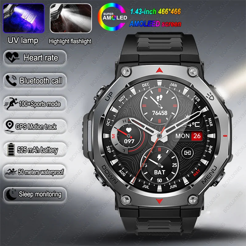 T-Rex 3 Military Smartwatch for Men GPS Sports Tracker, 5ATM Waterproof, Heart Rate Monitor & Bluetooth Calling
