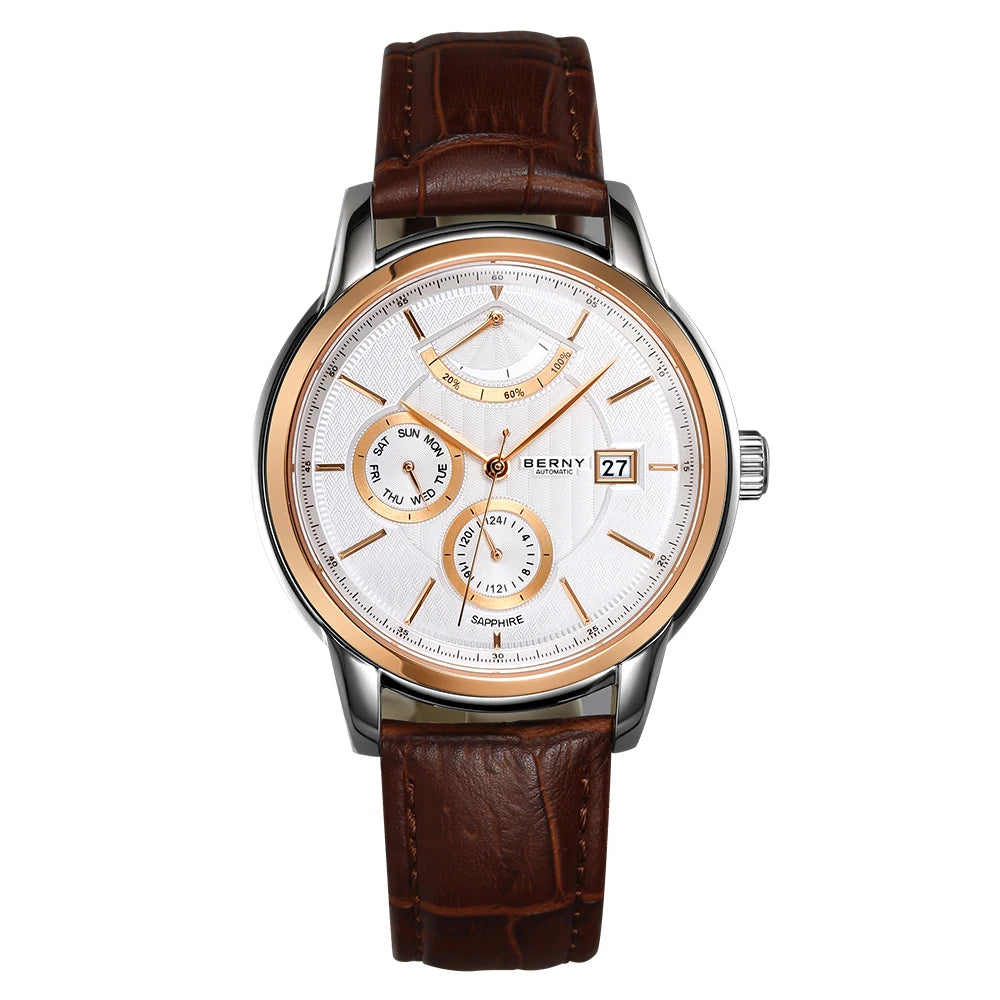 BERNY Luxury Automatic Watches for Men Fashion Elegant Mechanical Wristwatch Sapphire Date Week High-end Men's Dress Watch