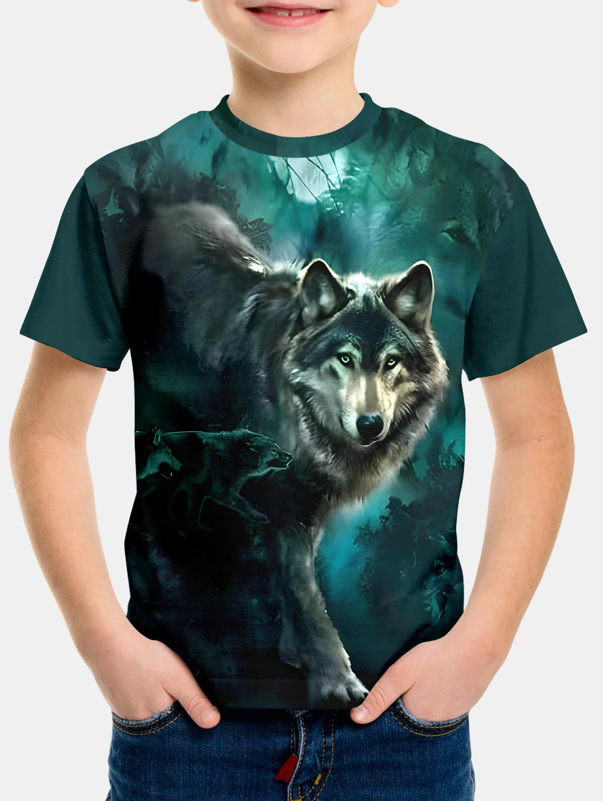 Children's Clothing Boys Tshirt Short Sleeve Cool 3D Wolf Print Kids Summer Clothes Stylish Streetwear Round Neck Girl Clothes