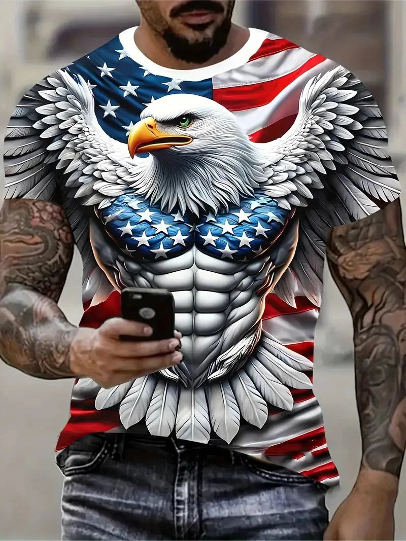 New Cool Eagle Pattern T Shirt For Men Clothing 3D Print Flame Eagle Summer Streetwear Trendy Short Sleeve Men T-Shirts Tops