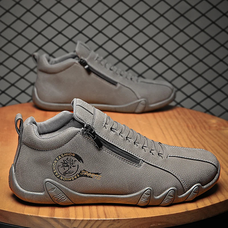 Men's Casual Shoes Side Zipper Short Boots Versatile Flat Bottom Trendy Fashionable Men's Shoes Suitable for Outdoor Sports