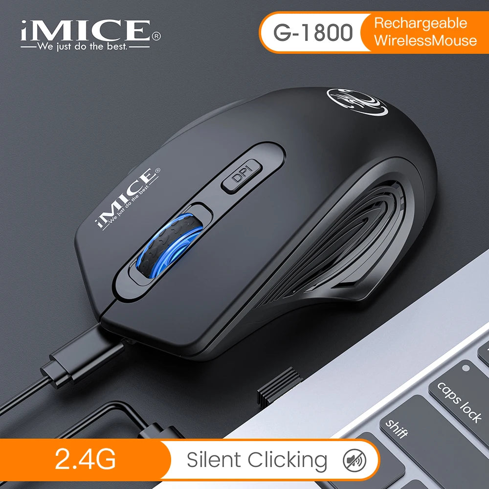 Ratón inalámbrico silencioso recargable con DPI ajustable de 1600, conexión 2.4GHz, clic silencioso para oficina, compatible con PC y portátil
