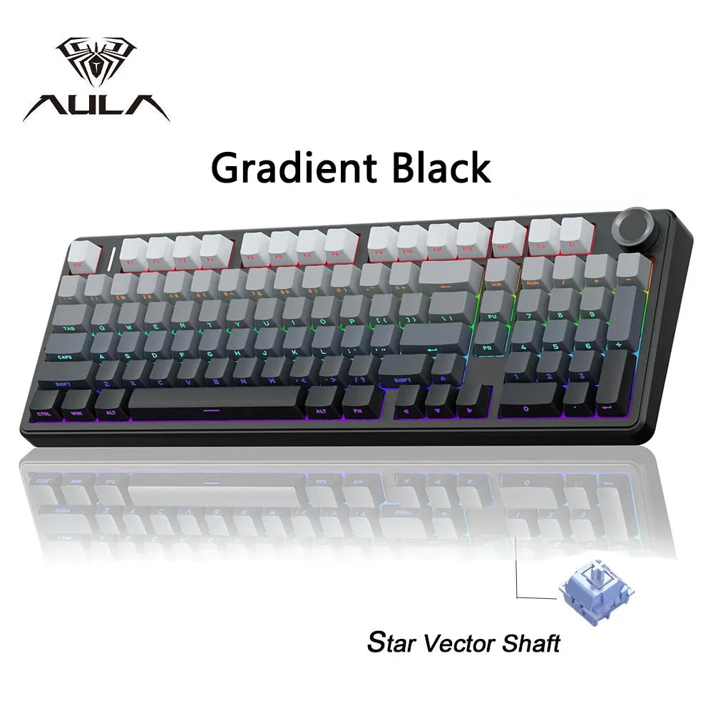 AULA F99 Pro E-sports Gaming Mechanical Keyboard Three Mode RGB Hot Swappable 96% PBT Custom Wireless Keyboard with Medi Knob