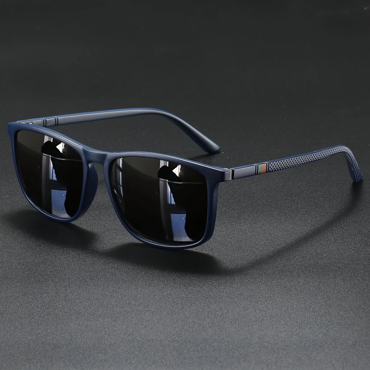 Classic Fashion Square Sunglasses - Lightweight Frame with Red/Green Stripe Temples, UV400 for Travel & Daily Wear