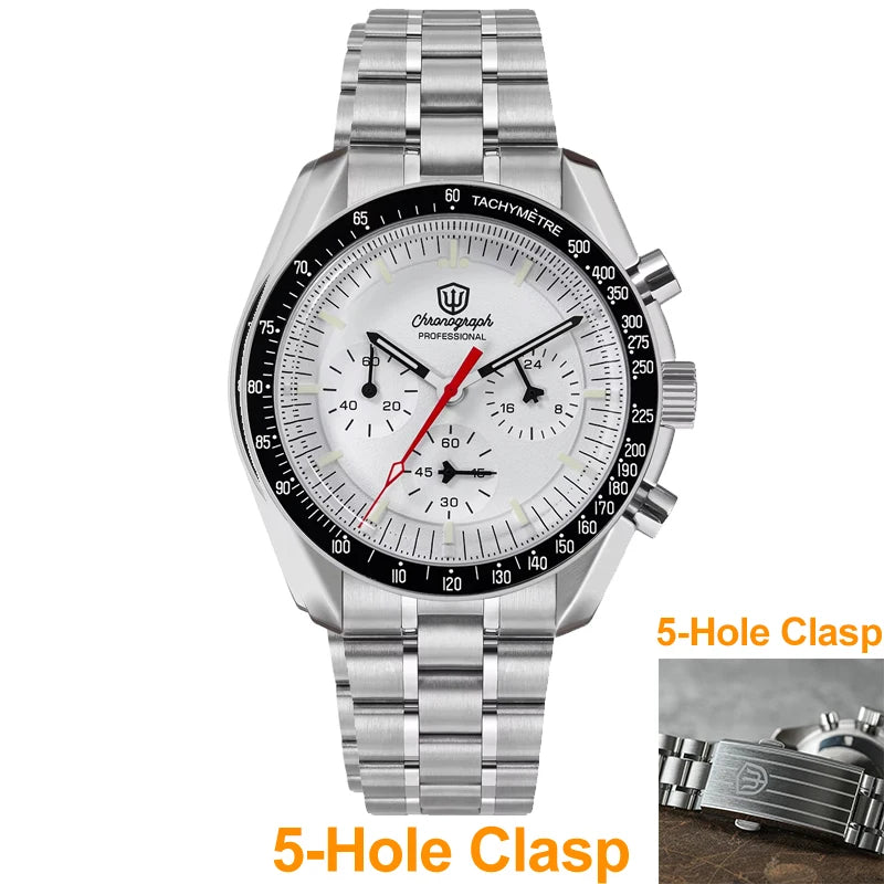 Watchdives WD1863 39mm VK63 Chronograph Watch Vintage Stainless Steel Sapphire OTF Clasp Waterproof Luminous Watches for Men