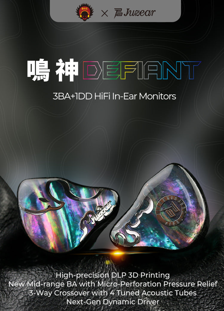 JUZEAR x Z Reviews Defiant 1DD+3BA Monitores intra-auriculares híbridos – Auscultadores Hi-Fi com crossover de 3 vias, cabo intercambiável de 3,5 mm e 4,4 mm, auscultadores IEM para audiófilos