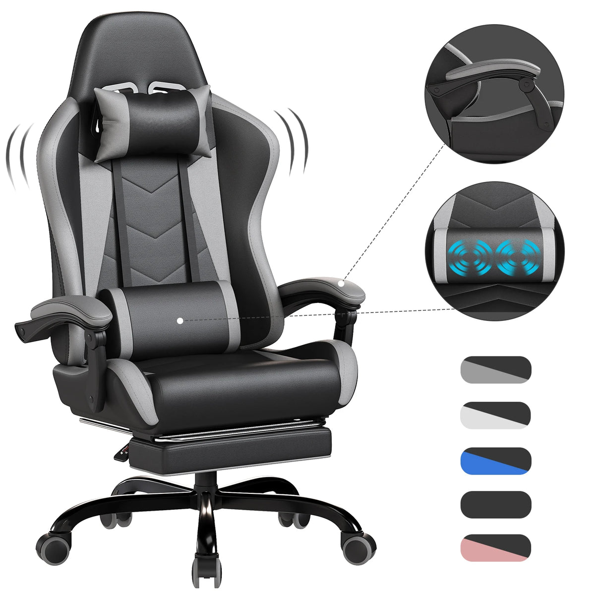 HOMALL Ergonomic Gaming Chair Faux Leather Office Chair with Footrest, Massage Lumbar Support, Adjustable Swivel Desk Chair for Gaming & Work