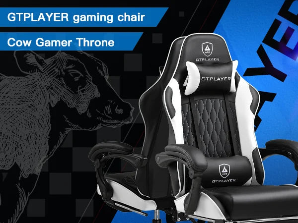GTPLAYER Gaming Chair Ergonomic Office Chair with Footrest, Adjustable Lumbar Support, Reclining Gamer Chair, 150kg Heavy Duty Computer Chair