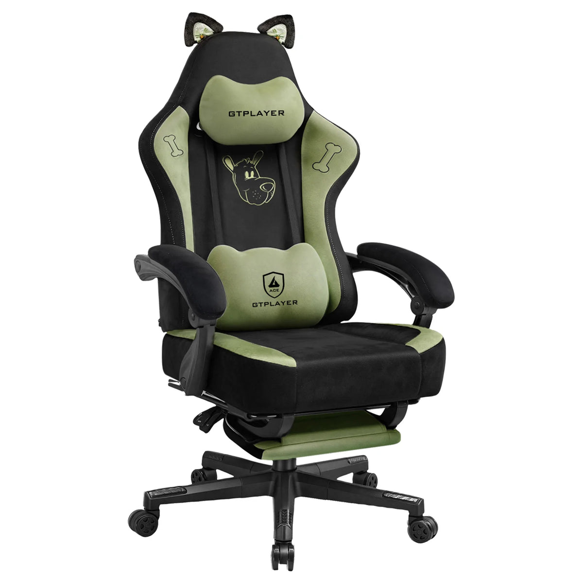 GTPLAYER Cute Gaming Chair with Cat Ears, Pink Velvet Ergonomic Gaming Chair with Footrest, Adjustable Reclining Office Gaming Chair, 150kg Capacity