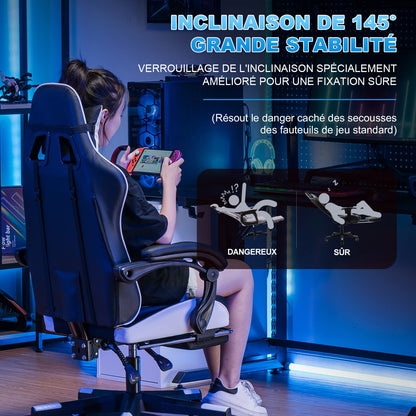 GTPLAYER Gaming Chair Ergonomic Office Chair with Footrest, Adjustable Lumbar Support, Reclining Gamer Chair, 150kg Heavy Duty Computer Chair