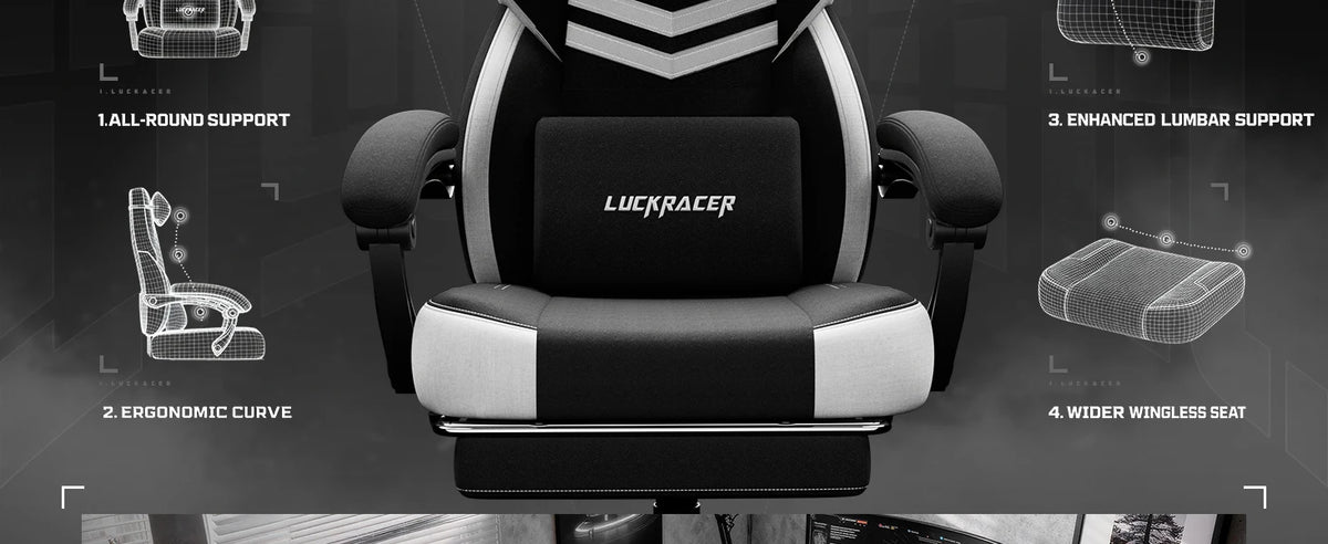 LUCK RACER Gaming Chair Ergonomic Office Chair with Connected Armrests, Memory Foam Cushion, Adjustable Reclining Backrest, Footrest