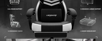 LUCK RACER Gaming Chair Ergonomic Office Chair with Connected Armrests, Memory Foam Cushion, Adjustable Reclining Backrest, Footrest