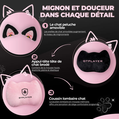 GTPLAYER Cute Gaming Chair with Cat Ears, Pink Velvet Ergonomic Gaming Chair with Footrest, Adjustable Reclining Office Gaming Chair, 150kg Capacity