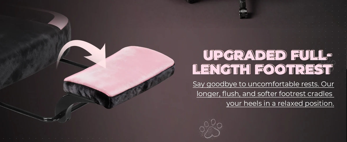 GTPLAYER Cute Gaming Chair with Cat Ears, Pink Velvet Ergonomic Gaming Chair with Footrest, Adjustable Reclining Office Gaming Chair, 150kg Capacity