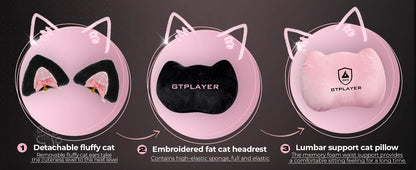 GTPLAYER Cute Gaming Chair with Cat Ears, Pink Velvet Ergonomic Gaming Chair with Footrest, Adjustable Reclining Office Gaming Chair, 150kg Capacity