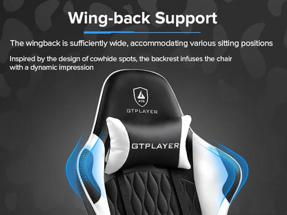 GTPLAYER Gaming Chair Ergonomic Office Chair with Footrest, Adjustable Lumbar Support, Reclining Gamer Chair, 150kg Heavy Duty Computer Chair