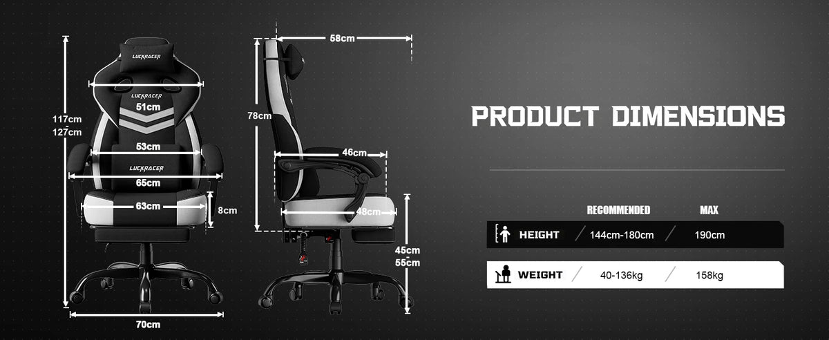 LUCK RACER Gaming Chair Ergonomic Office Chair with Connected Armrests, Memory Foam Cushion, Adjustable Reclining Backrest, Footrest