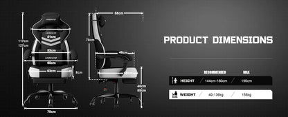 LUCK RACER Gaming Chair Ergonomic Office Chair with Connected Armrests, Memory Foam Cushion, Adjustable Reclining Backrest, Footrest