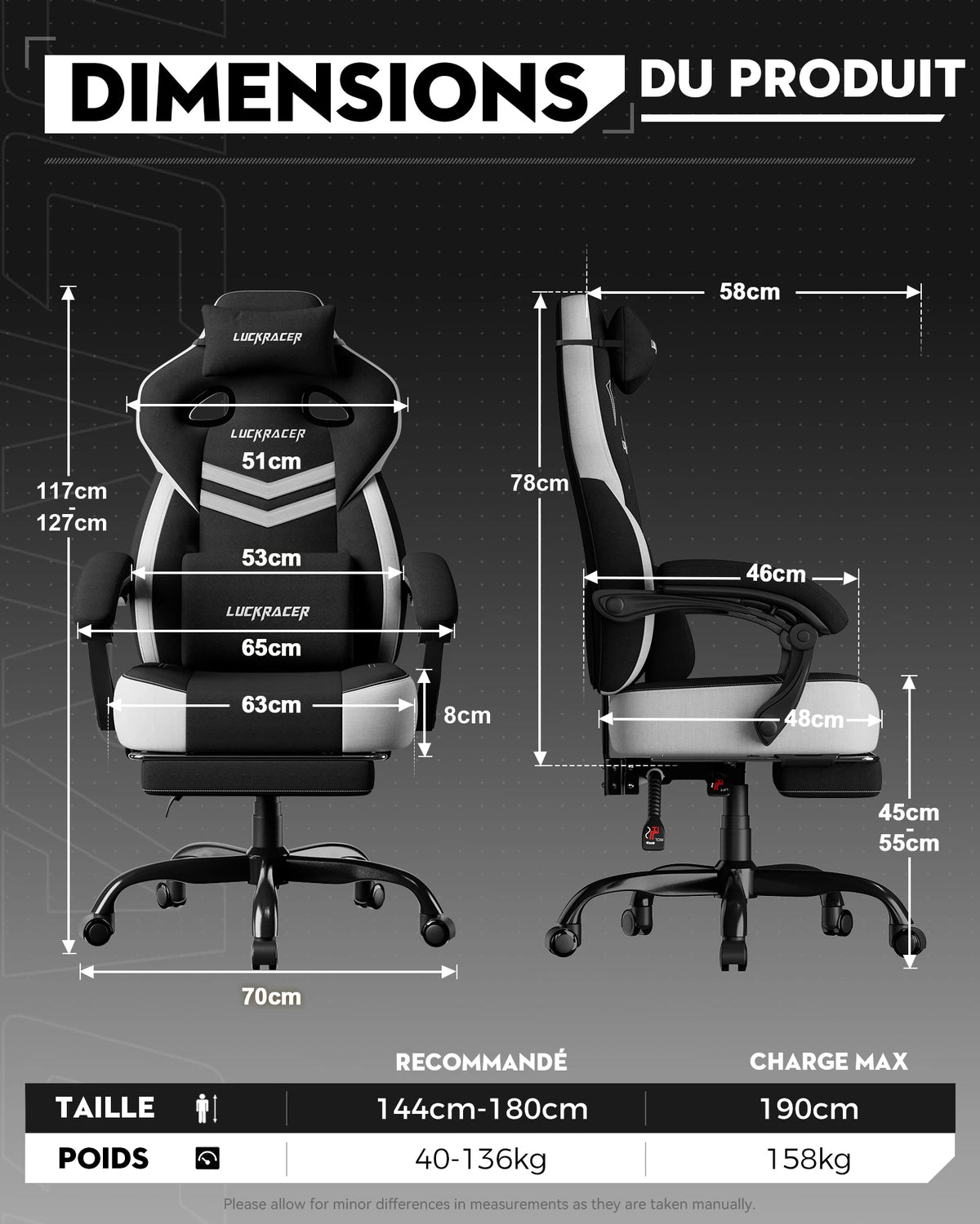 LUCK RACER Gaming Chair Ergonomic Office Chair with Connected Armrests, Memory Foam Cushion, Adjustable Reclining Backrest, Footrest