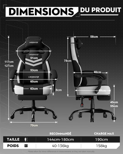 LUCK RACER Gaming Chair Ergonomic Office Chair with Connected Armrests, Memory Foam Cushion, Adjustable Reclining Backrest, Footrest