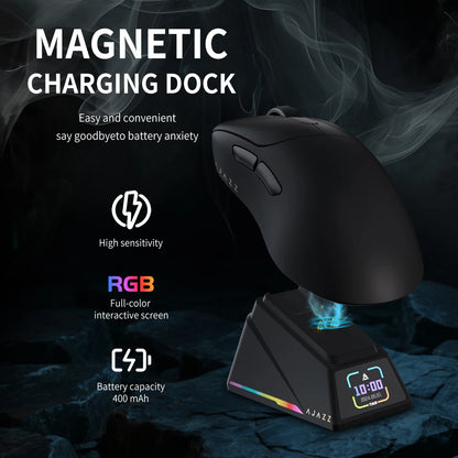 Mouse da gaming AJAZZ AJ179 APEX con dock con schermo a colori, ricarica magnetica, alta frequenza 8000Hz /, tri-mode (PAW3950) per destrimani