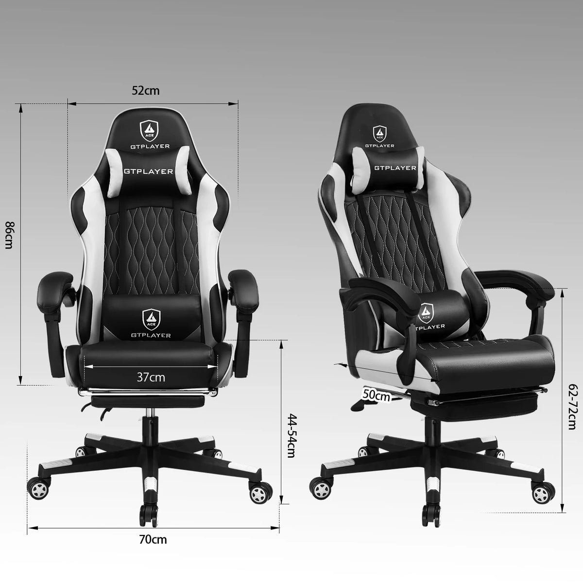 GTPLAYER Gaming Chair Ergonomic Office Chair with Footrest, Adjustable Lumbar Support, Reclining Gamer Chair, 150kg Heavy Duty Computer Chair