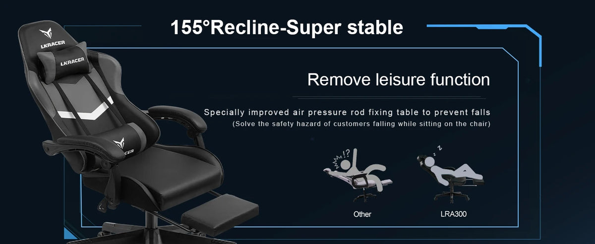 LUCK RACER Gaming Chair with Footrest Ergonomic Office Chair, Adjustable Lumbar Support Pillow, Reclining Gamer Chair 150KG Capacity