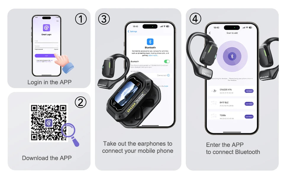 AI Translator Earbuds Erazer XP6 Wireless Bluetooth Gaming Headphones – Waterproof AI Translation Earbuds with APP Control, Deep Bass Sound & Microphone