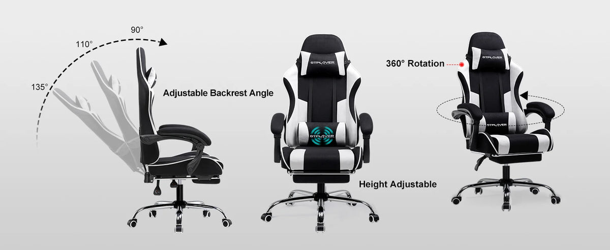 GTPLAYER Ergonomic Gaming Chair with Footrest & Lumbar Pillow, Fabric Office Chair with Headrest, Adjustable Swivel Computer Gaming Chair for Home & Office