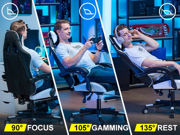 GTPLAYER Gaming Chair Ergonomic Office Chair with Footrest, Adjustable Lumbar Support, Reclining Gamer Chair, 150kg Heavy Duty Computer Chair