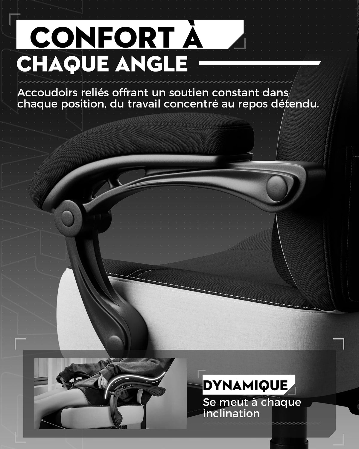 LUCK RACER Gaming Chair Ergonomic Office Chair with Connected Armrests, Memory Foam Cushion, Adjustable Reclining Backrest, Footrest