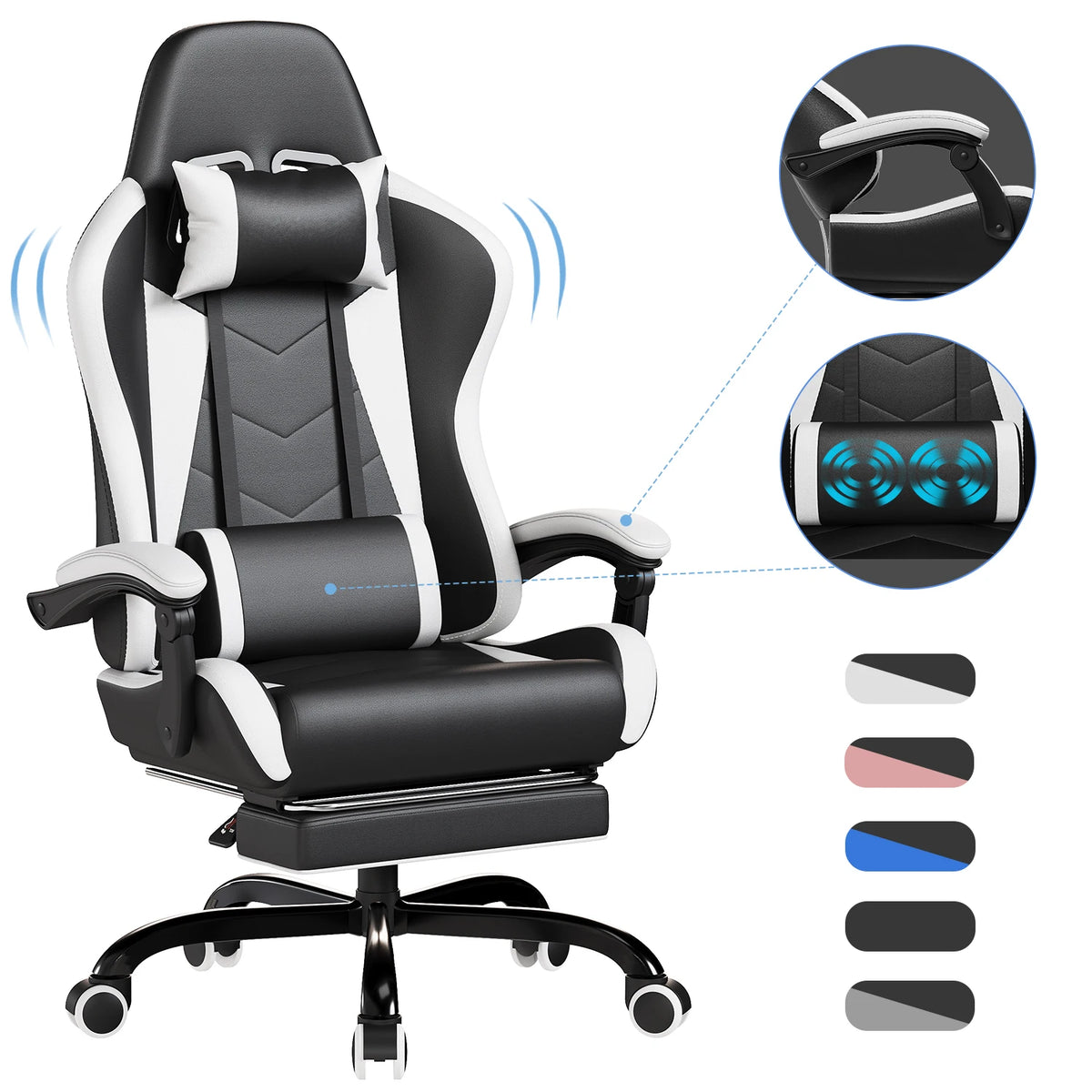 HOMALL Ergonomic Gaming Chair Faux Leather Office Chair with Footrest, Massage Lumbar Support, Adjustable Swivel Desk Chair for Gaming & Work
