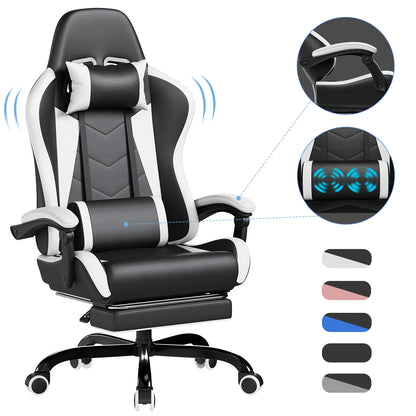 HOMALL Ergonomic Gaming Chair Faux Leather Office Chair with Footrest, Massage Lumbar Support, Adjustable Swivel Desk Chair for Gaming & Work