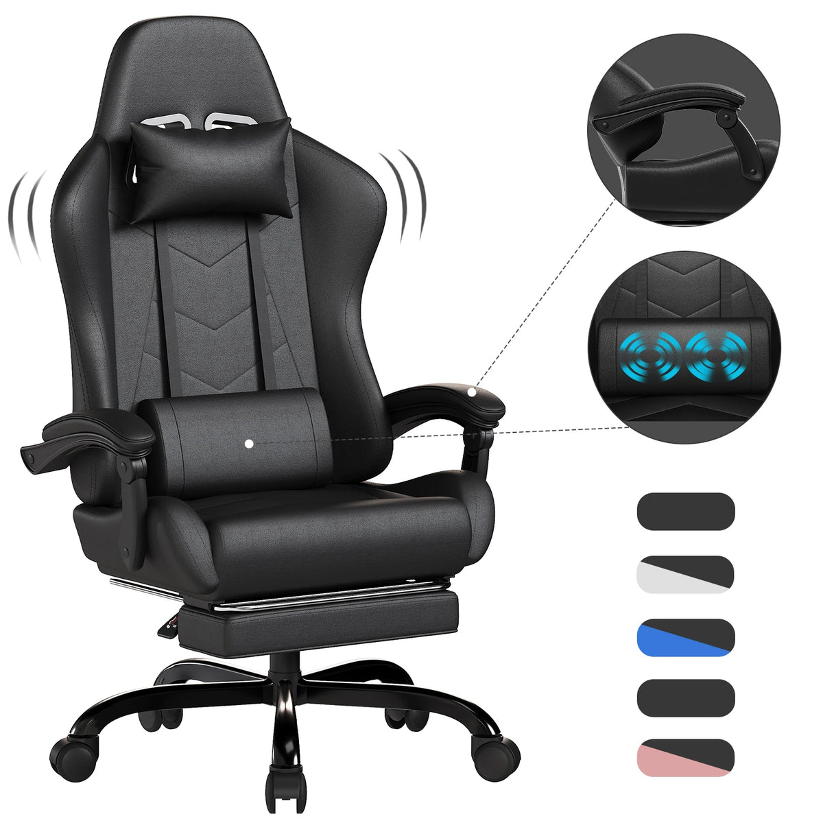 HOMALL Ergonomic Gaming Chair Faux Leather Office Chair with Footrest, Massage Lumbar Support, Adjustable Swivel Desk Chair for Gaming & Work