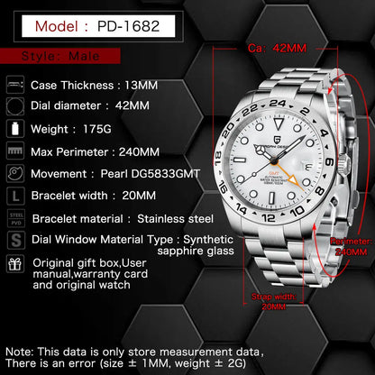 PAGANI DESIGN 2026 New Automatic Machinery Men's Watch GMT DG5833 Stainless Steel sapphire crystal 10Bar Waterproof reloj hombre