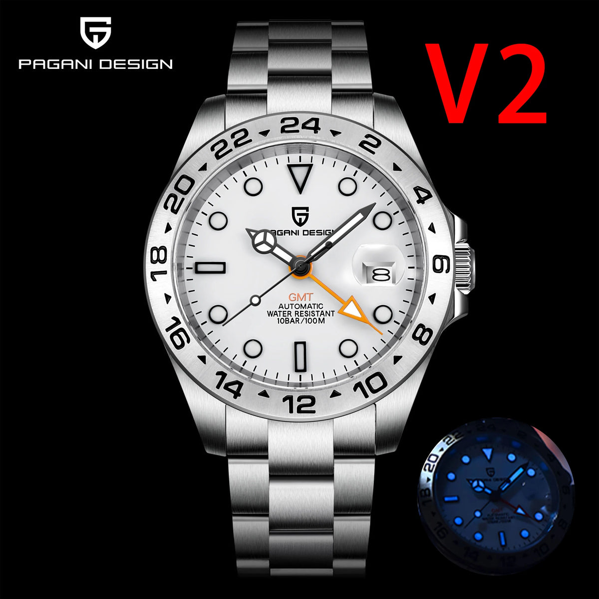 PAGANI DESIGN 2026 New Automatic Machinery Men's Watch GMT DG5833 Stainless Steel sapphire crystal 10Bar Waterproof reloj hombre
