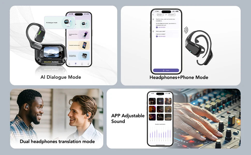 AI Translator Earbuds Erazer XP6 Wireless Bluetooth Gaming Headphones – Waterproof AI Translation Earbuds with APP Control, Deep Bass Sound & Microphone