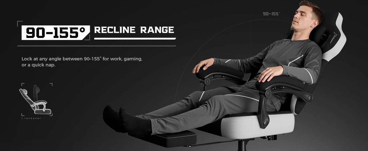 LUCK RACER Gaming Chair Ergonomic Office Chair with Connected Armrests, Memory Foam Cushion, Adjustable Reclining Backrest, Footrest
