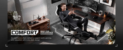 LUCK RACER Gaming Chair Ergonomic Office Chair with Connected Armrests, Memory Foam Cushion, Adjustable Reclining Backrest, Footrest