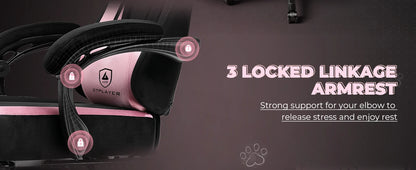 GTPLAYER Cute Gaming Chair with Cat Ears, Pink Velvet Ergonomic Gaming Chair with Footrest, Adjustable Reclining Office Gaming Chair, 150kg Capacity