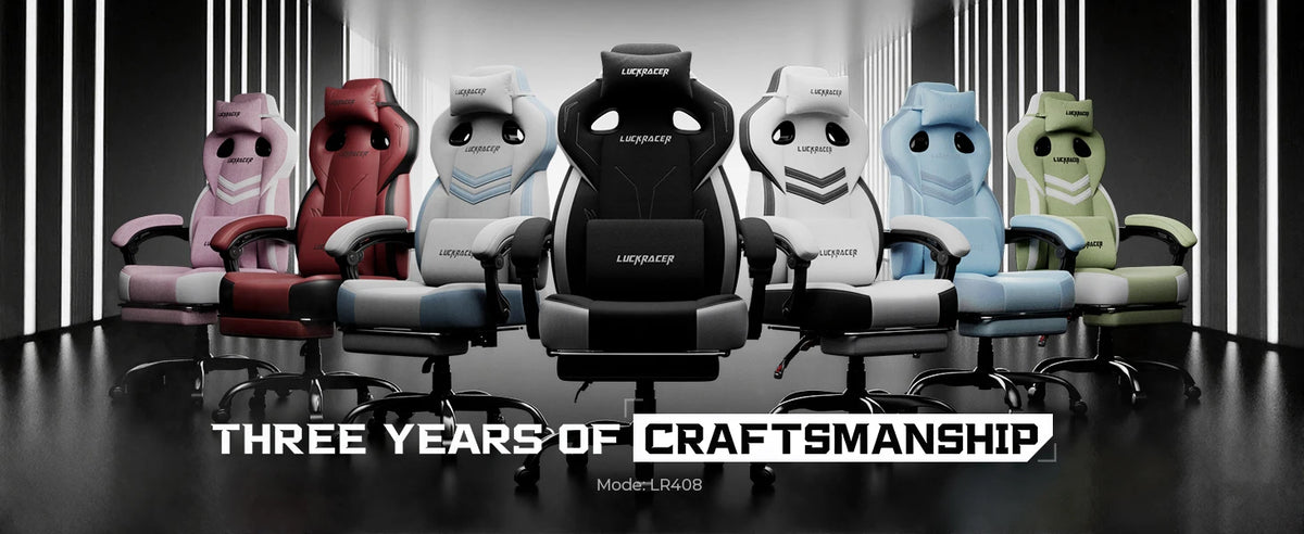 LUCK RACER Gaming Chair Ergonomic Office Chair with Connected Armrests, Memory Foam Cushion, Adjustable Reclining Backrest, Footrest