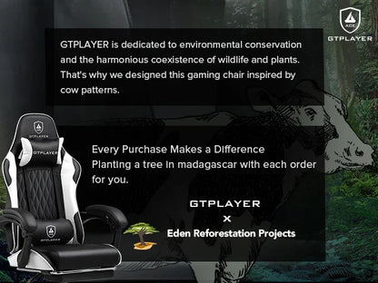 GTPLAYER Gaming Chair Ergonomic Office Chair with Footrest, Adjustable Lumbar Support, Reclining Gamer Chair, 150kg Heavy Duty Computer Chair