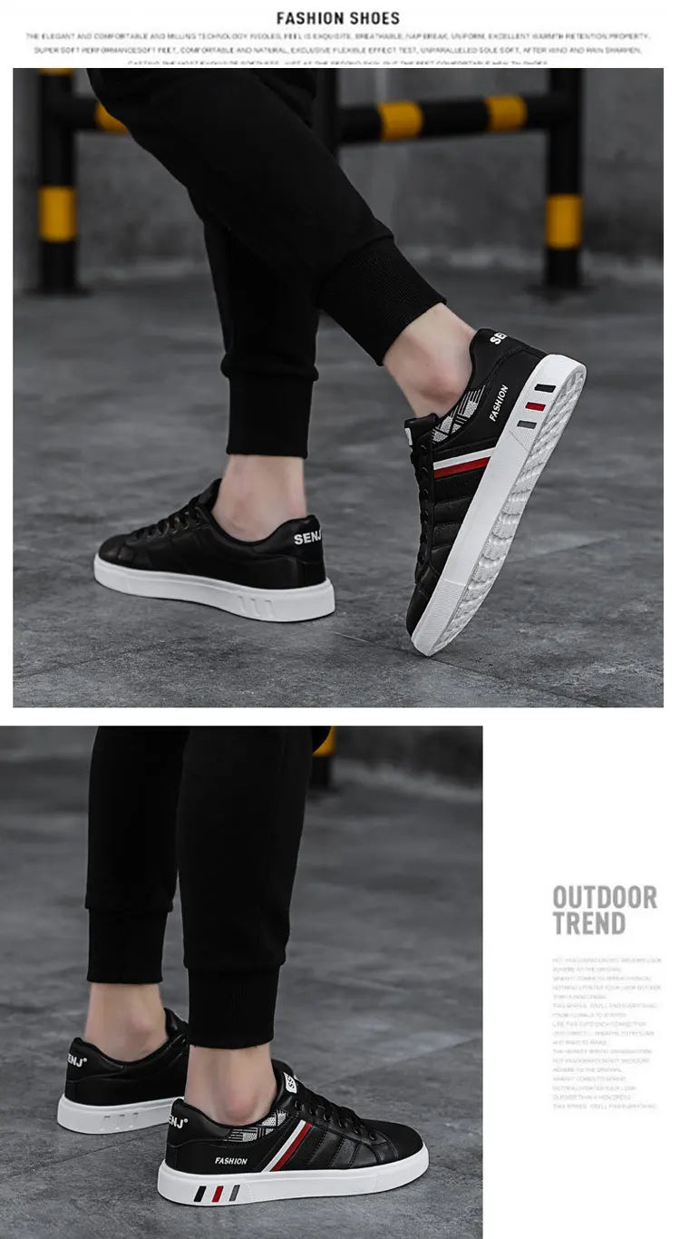 Men's Casual Sneakers Skateboarding Shoes PU Flats Shoes Students Outdoor Sneakers Street Shoes Lace Walking Shoes Plus Size 48