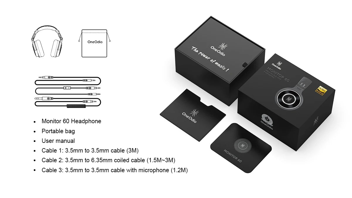 Auscultadores OneOdio Monitor 60 com fio, Hi-Fi, auscultadores profissionais de estúdio para DJ com driver de 50 mm, auscultadores estéreo sobre a orelha, cabo destacável e microfone
